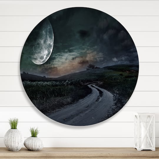 Designart - Rural Road Through The Meadow Under Full Moon